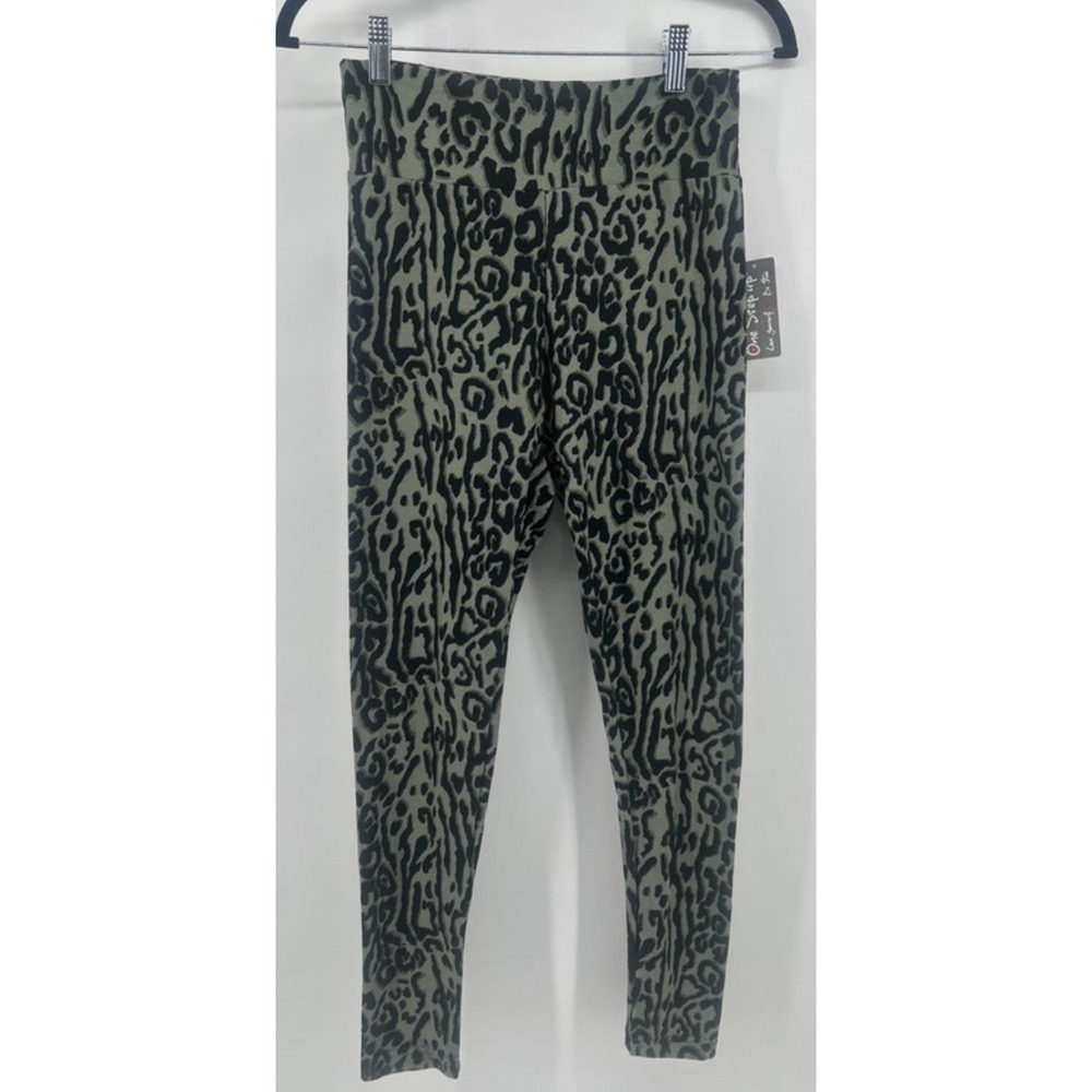 One Step Up Olive Green Leopard Print High Rise Leggings M Y2K Indie Grunge